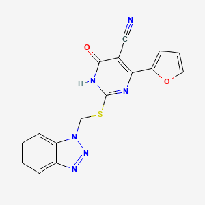 molecular formula C16H10N6O2S B10878517 2-[(1H-benzotriazol-1-ylmethyl)sulfanyl]-4-(furan-2-yl)-6-oxo-1,6-dihydropyrimidine-5-carbonitrile 