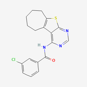 molecular formula C18H16ClN3OS B10878805 3-chloro-N-(6,7,8,9-tetrahydro-5H-cyclohepta[4,5]thieno[2,3-d]pyrimidin-4-yl)benzamide 