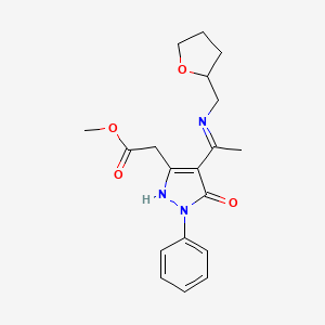 molecular formula C19H23N3O4 B10878809 methyl [(4Z)-5-oxo-1-phenyl-4-{1-[(tetrahydrofuran-2-ylmethyl)amino]ethylidene}-4,5-dihydro-1H-pyrazol-3-yl]acetate 