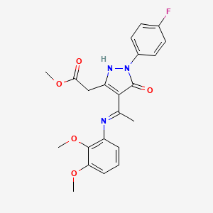 molecular formula C22H22FN3O5 B10878856 methyl [(4Z)-4-{1-[(2,3-dimethoxyphenyl)amino]ethylidene}-1-(4-fluorophenyl)-5-oxo-4,5-dihydro-1H-pyrazol-3-yl]acetate 