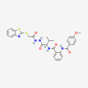 molecular formula C29H29N5O5S2 B10878885 Valine, N-[2-[(4-methoxybenzoyl)amino]benzoyl]-, 2-[2-(2-benzothiazolylthio)acetyl]hydrazide CAS No. 1397001-07-8