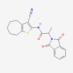 molecular formula C21H19N3O3S B10879053 N-(3-cyano-5,6,7,8-tetrahydro-4H-cyclohepta[b]thiophen-2-yl)-2-(1,3-dioxo-1,3-dihydro-2H-isoindol-2-yl)propanamide 