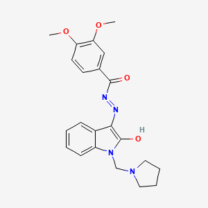 molecular formula C22H24N4O4 B10879063 3,4-dimethoxy-N'-[(3Z)-2-oxo-1-(pyrrolidin-1-ylmethyl)-1,2-dihydro-3H-indol-3-ylidene]benzohydrazide 