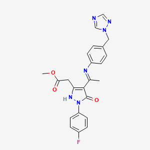 molecular formula C23H21FN6O3 B10879170 methyl [(4Z)-1-(4-fluorophenyl)-5-oxo-4-(1-{[4-(1H-1,2,4-triazol-1-ylmethyl)phenyl]amino}ethylidene)-4,5-dihydro-1H-pyrazol-3-yl]acetate 