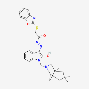 molecular formula C28H31N5O3S B10879182 2-(1,3-benzoxazol-2-ylsulfanyl)-N'-{(3Z)-2-oxo-1-[(1,3,3-trimethyl-6-azabicyclo[3.2.1]oct-6-yl)methyl]-1,2-dihydro-3H-indol-3-ylidene}acetohydrazide 