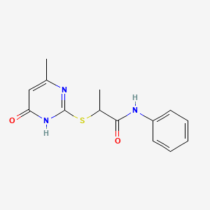 molecular formula C14H15N3O2S B10879203 2-[(4-methyl-6-oxo-1,6-dihydropyrimidin-2-yl)sulfanyl]-N-phenylpropanamide 