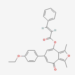 molecular formula C28H24O5 B10879344 6-(4-ethoxyphenyl)-1,3-dimethyl-4-oxo-4H-cyclohepta[c]furan-8-yl (2E)-3-phenylprop-2-enoate 