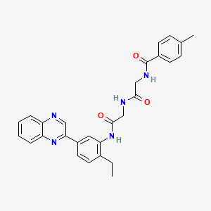 molecular formula C28H27N5O3 B10879359 N-[(4-methylphenyl)carbonyl]glycyl-N-[2-ethyl-5-(quinoxalin-2-yl)phenyl]glycinamide 