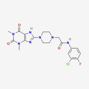 molecular formula C19H21ClFN7O3 B10879423 N-(3-chloro-4-fluorophenyl)-2-[4-(1,3-dimethyl-2,6-dioxo-2,3,6,7-tetrahydro-1H-purin-8-yl)piperazin-1-yl]acetamide 