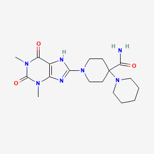 molecular formula C18H27N7O3 B10879428 1'-(1,3-dimethyl-2,6-dioxo-2,3,6,7-tetrahydro-1H-purin-8-yl)-1,4'-bipiperidine-4'-carboxamide 