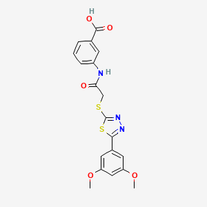 molecular formula C19H17N3O5S2 B10879459 3-[({[5-(3,5-Dimethoxyphenyl)-1,3,4-thiadiazol-2-yl]sulfanyl}acetyl)amino]benzoic acid 