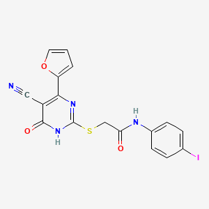 molecular formula C17H11IN4O3S B10879575 2-{[5-cyano-4-(furan-2-yl)-6-oxo-1,6-dihydropyrimidin-2-yl]sulfanyl}-N-(4-iodophenyl)acetamide 