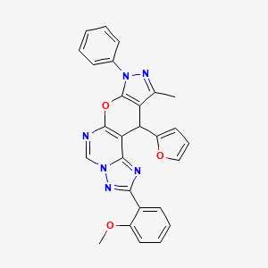 16-(furan-2-yl)-4-(2-methoxyphenyl)-14-methyl-12-phenyl-10-oxa-3,5,6,8,12,13-hexazatetracyclo[7.7.0.02,6.011,15]hexadeca-1(9),2,4,7,11(15),13-hexaene