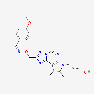 3-{2-[({[(1Z)-1-(4-methoxyphenyl)ethylidene]amino}oxy)methyl]-8,9-dimethyl-7H-pyrrolo[3,2-e][1,2,4]triazolo[1,5-c]pyrimidin-7-yl}propan-1-ol