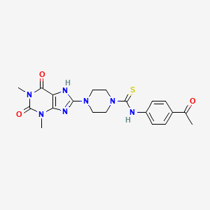 molecular formula C20H23N7O3S B10879714 N-(4-acetylphenyl)-4-(1,3-dimethyl-2,6-dioxo-2,3,6,7-tetrahydro-1H-purin-8-yl)piperazine-1-carbothioamide 