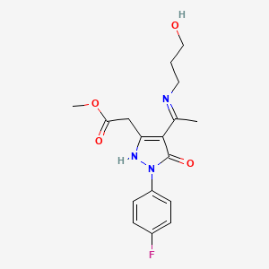 molecular formula C17H20FN3O4 B10879718 methyl [(4Z)-1-(4-fluorophenyl)-4-{1-[(3-hydroxypropyl)amino]ethylidene}-5-oxo-4,5-dihydro-1H-pyrazol-3-yl]acetate 