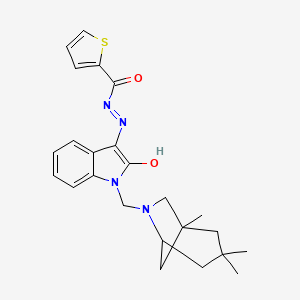 molecular formula C24H28N4O2S B10879773 N'-{(3Z)-2-oxo-1-[(1,3,3-trimethyl-6-azabicyclo[3.2.1]oct-6-yl)methyl]-1,2-dihydro-3H-indol-3-ylidene}thiophene-2-carbohydrazide 