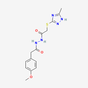 molecular formula C14H17N5O3S B10879820 2-(4-methoxyphenyl)-N'-{[(5-methyl-4H-1,2,4-triazol-3-yl)sulfanyl]acetyl}acetohydrazide 