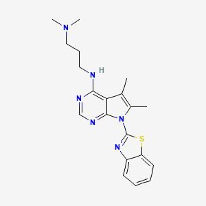 molecular formula C20H24N6S B10879999 N'-[7-(1,3-benzothiazol-2-yl)-5,6-dimethyl-7H-pyrrolo[2,3-d]pyrimidin-4-yl]-N,N-dimethylpropane-1,3-diamine 