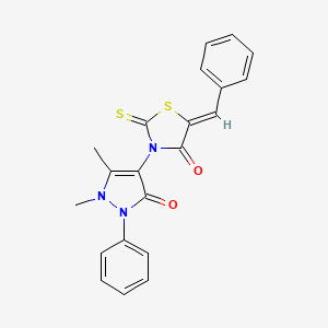 molecular formula C21H17N3O2S2 B10880163 (5Z)-5-benzylidene-3-(1,5-dimethyl-3-oxo-2-phenylpyrazol-4-yl)-2-sulfanylidene-1,3-thiazolidin-4-one 