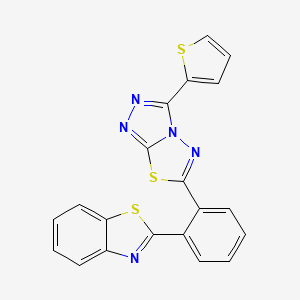 molecular formula C20H11N5S3 B10880200 2-{2-[3-(Thiophen-2-yl)[1,2,4]triazolo[3,4-b][1,3,4]thiadiazol-6-yl]phenyl}-1,3-benzothiazole 