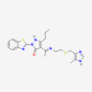 molecular formula C22H26N6OS2 B10880222 (4Z)-2-(1,3-benzothiazol-2-yl)-4-{1-[(2-{[(5-methyl-1H-imidazol-4-yl)methyl]sulfanyl}ethyl)amino]ethylidene}-5-propyl-2,4-dihydro-3H-pyrazol-3-one 