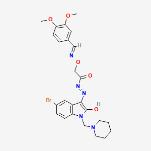 molecular formula C25H28BrN5O5 B10880237 N'-[(3Z)-5-bromo-2-oxo-1-(piperidin-1-ylmethyl)-1,2-dihydro-3H-indol-3-ylidene]-2-({[(E)-(3,4-dimethoxyphenyl)methylidene]amino}oxy)acetohydrazide 