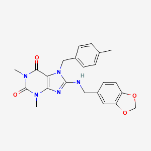 molecular formula C23H23N5O4 B10880312 8-[(1,3-benzodioxol-5-ylmethyl)amino]-1,3-dimethyl-7-(4-methylbenzyl)-3,7-dihydro-1H-purine-2,6-dione 