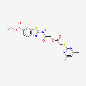 molecular formula C20H20N4O5S2 B10880331 Ethyl 2-{[({[(4,6-dimethylpyrimidin-2-yl)sulfanyl]acetyl}oxy)acetyl]amino}-1,3-benzothiazole-6-carboxylate 