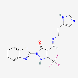 (4E)-2-(1,3-benzothiazol-2-yl)-4-({[2-(1H-imidazol-4-yl)ethyl]amino}methylidene)-5-(trifluoromethyl)-2,4-dihydro-3H-pyrazol-3-one