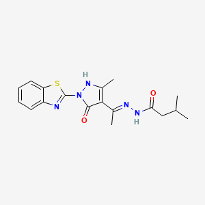 molecular formula C18H21N5O2S B10880704 N'-{(1Z)-1-[1-(1,3-benzothiazol-2-yl)-3-methyl-5-oxo-1,5-dihydro-4H-pyrazol-4-ylidene]ethyl}-3-methylbutanehydrazide 