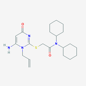 molecular formula C21H32N4O2S B10880754 2-{[6-amino-4-oxo-1-(prop-2-en-1-yl)-1,4-dihydropyrimidin-2-yl]sulfanyl}-N,N-dicyclohexylacetamide 