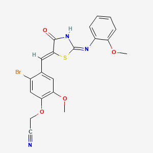 molecular formula C20H16BrN3O4S B10880973 {5-bromo-2-methoxy-4-[(Z)-{(2E)-2-[(2-methoxyphenyl)imino]-4-oxo-1,3-thiazolidin-5-ylidene}methyl]phenoxy}acetonitrile 