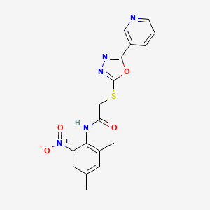 molecular formula C17H15N5O4S B10881033 N-(2,4-dimethyl-6-nitrophenyl)-2-{[5-(pyridin-3-yl)-1,3,4-oxadiazol-2-yl]sulfanyl}acetamide 