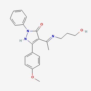 (4Z)-4-{1-[(3-hydroxypropyl)amino]ethylidene}-5-(4-methoxyphenyl)-2-phenyl-2,4-dihydro-3H-pyrazol-3-one