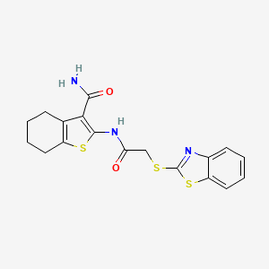 molecular formula C18H17N3O2S3 B10881162 2-{[(1,3-Benzothiazol-2-ylsulfanyl)acetyl]amino}-4,5,6,7-tetrahydro-1-benzothiophene-3-carboxamide 