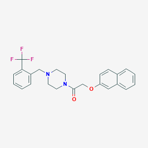 molecular formula C24H23F3N2O2 B10881196 2-(Naphthalen-2-yloxy)-1-{4-[2-(trifluoromethyl)benzyl]piperazin-1-yl}ethanone 