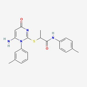 molecular formula C21H22N4O2S B10881222 2-{[6-amino-1-(3-methylphenyl)-4-oxo-1,4-dihydropyrimidin-2-yl]sulfanyl}-N-(4-methylphenyl)propanamide 