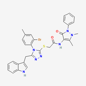 molecular formula C31H28BrN7O2S B10881249 2-{[4-(2-bromo-4-methylphenyl)-5-(1H-indol-3-ylmethyl)-4H-1,2,4-triazol-3-yl]sulfanyl}-N-(1,5-dimethyl-3-oxo-2-phenyl-2,3-dihydro-1H-pyrazol-4-yl)acetamide 