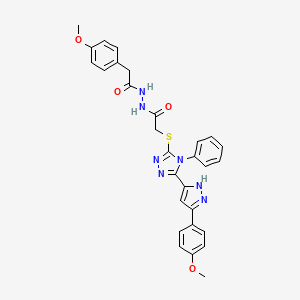 molecular formula C29H27N7O4S B10881306 2-(4-methoxyphenyl)-N'-[({5-[3-(4-methoxyphenyl)-1H-pyrazol-5-yl]-4-phenyl-4H-1,2,4-triazol-3-yl}sulfanyl)acetyl]acetohydrazide 