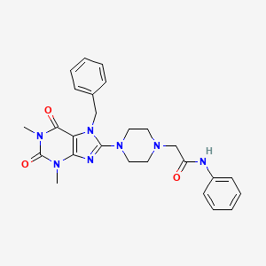 molecular formula C26H29N7O3 B10881401 2-[4-(7-benzyl-1,3-dimethyl-2,6-dioxo-2,3,6,7-tetrahydro-1H-purin-8-yl)piperazin-1-yl]-N-phenylacetamide 