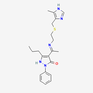 molecular formula C21H27N5OS B10881407 (4Z)-4-{1-[(2-{[(5-methyl-1H-imidazol-4-yl)methyl]sulfanyl}ethyl)amino]ethylidene}-2-phenyl-5-propyl-2,4-dihydro-3H-pyrazol-3-one 