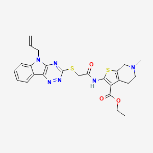 molecular formula C25H26N6O3S2 B10881443 ethyl 6-methyl-2-[({[5-(prop-2-en-1-yl)-5H-[1,2,4]triazino[5,6-b]indol-3-yl]sulfanyl}acetyl)amino]-4,5,6,7-tetrahydrothieno[2,3-c]pyridine-3-carboxylate 