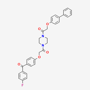 molecular formula C33H29FN2O5 B10881759 2-(Biphenyl-4-yloxy)-1-[4-({4-[(4-fluorophenyl)carbonyl]phenoxy}acetyl)piperazin-1-yl]ethanone 