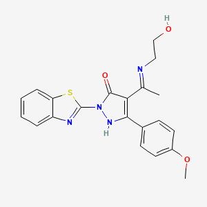 molecular formula C21H20N4O3S B10881782 (4Z)-2-(1,3-benzothiazol-2-yl)-4-{1-[(2-hydroxyethyl)amino]ethylidene}-5-(4-methoxyphenyl)-2,4-dihydro-3H-pyrazol-3-one 