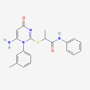 2-{[6-amino-1-(3-methylphenyl)-4-oxo-1,4-dihydropyrimidin-2-yl]sulfanyl}-N-phenylpropanamide