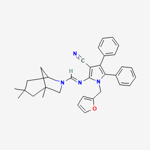 1-(furan-2-ylmethyl)-4,5-diphenyl-2-{[(E)-(1,3,3-trimethyl-6-azabicyclo[3.2.1]oct-6-yl)methylidene]amino}-1H-pyrrole-3-carbonitrile