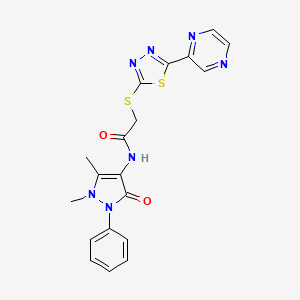 N-(1,5-dimethyl-3-oxo-2-phenyl-2,3-dihydro-1H-pyrazol-4-yl)-2-{[5-(pyrazin-2-yl)-1,3,4-thiadiazol-2-yl]sulfanyl}acetamide