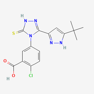 5-[3-(3-tert-butyl-1H-pyrazol-5-yl)-5-sulfanyl-4H-1,2,4-triazol-4-yl]-2-chlorobenzoic acid