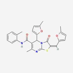 (E)-7-methyl-5-(5-methylfuran-2-yl)-2-((5-methylfuran-2-yl)methylene)-3-oxo-N-(o-tolyl)-3,5-dihydro-2H-thiazolo[3,2-a]pyrimidine-6-carboxamide